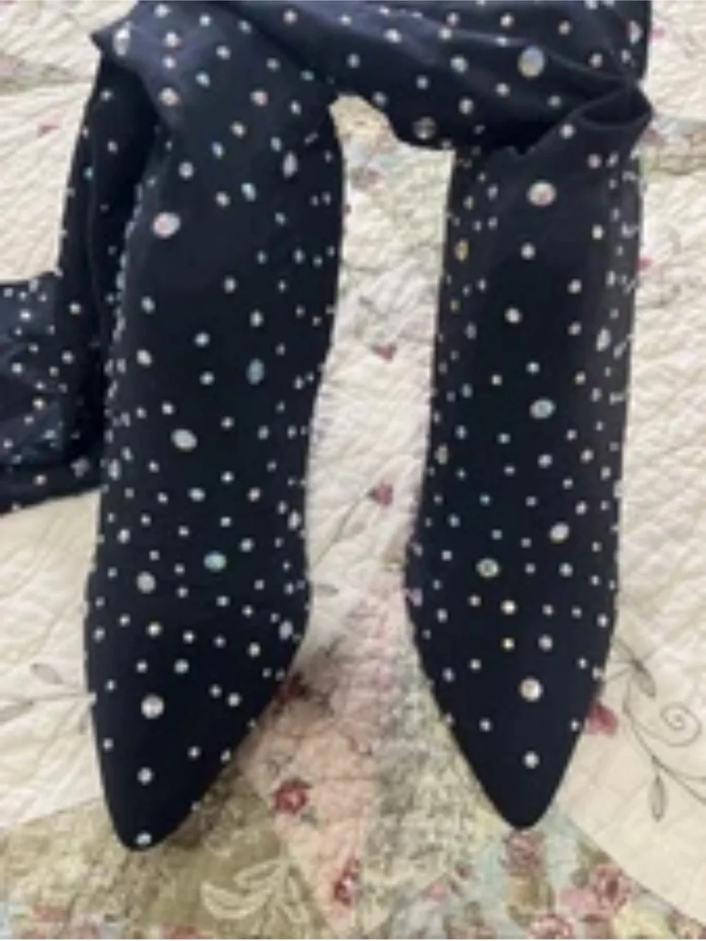 Black Rhinestone Over-the-Knee Stiletto Sock Boots